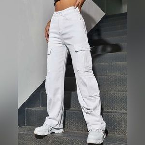 High Waist Western Flap Pocket Ripped Jeans